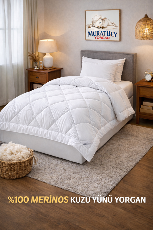 Tek Kişilik Merinos Kuzu Yünü Yorgan (%100 SAF MERİNOS KUZU YÜNÜ) 160 X 220 Cm Ebat, 3000 Gram